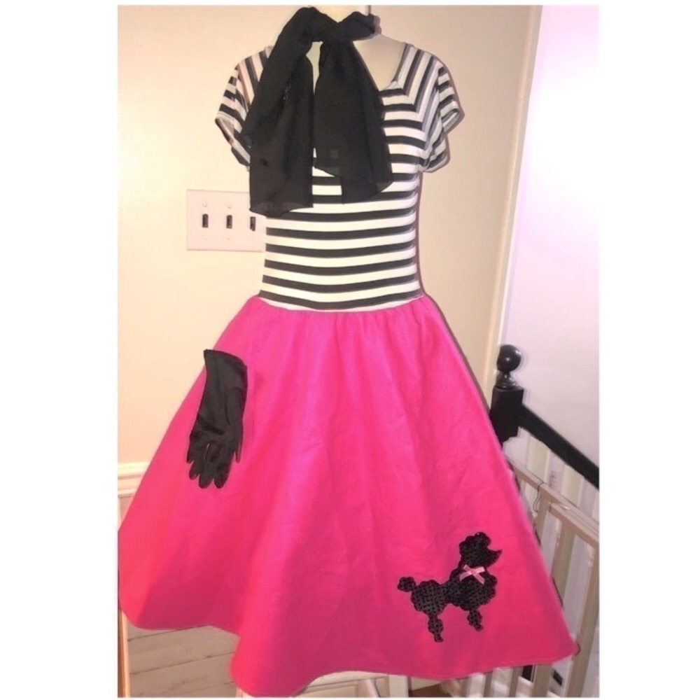 Poodle Skirt Halloween Costume Neon pink and White and Black striped Dress S